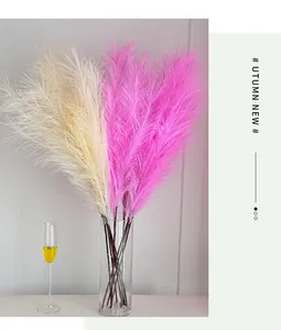 Vue détaillée de plumes d'herbe de la pampa artificielle dans un vase moderne
