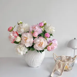 Bouquet de Pivoines Artificielles à Deux Têtes en Tissu Satiné Simulation Réaliste pour Décoration de Salon Maison Mariage Accessoires de Photographie