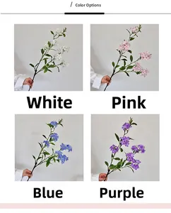 Detail showing white, pink, blue, and purple artificial freesia bouquet color options