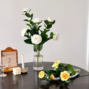 Künstliche Kamelie Satin Blume Zweig Mehrere Köpfe Falsche Gardenie Für Haus Tisch Wohnzimmer Hochzeit Dekor Foto Requisiten