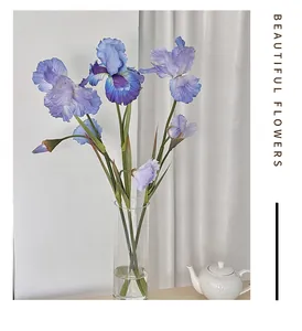 Vue détaillée de pétales d'iris violets réalistes dans un vase en verre pour la déco