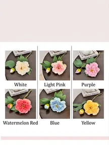 Detail view of 48cm artificial peony bouquet showing sizes and six elegant colors