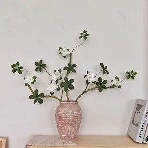 Branche d'Azalée Artificielle en Mousse Tige Souple Flexible Fleurs en Satin Blanc Décoration Maison Minimaliste Mariage Style Zen Ornement Floral