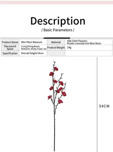 Especificaciones técnicas de flor de ciruelo artificial de 54cm y datos de material