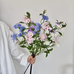 Long Stem Artificial Syringa Flower Bouquet Silk Faux Hydrangea For Home Living Room Wedding Photography Decor Floral Ornament