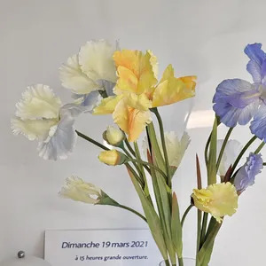 Fleurs d'iris artificielles à trois têtes style peinture à l'huile pour décoration