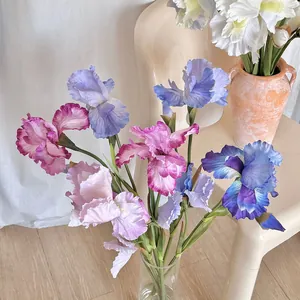 Iris artificiels réalistes à 3 têtes style peinture à l'huile pour décor floral