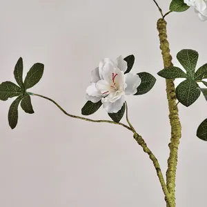 Branche d'azalée blanche artificielle avec tige souple pour décoration intérieure