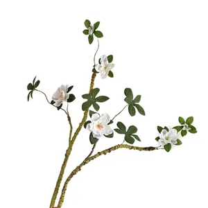 Branche d'azalée blanche artificielle avec tige en mousse souple pour décor floral