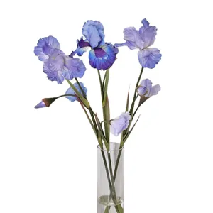 Iris Alice artificielle à 3 têtes dans un vase en verre pour décor de maison