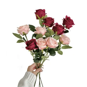 Artificial rose bouquet in burgundy and light pink for home table decor and wedding events