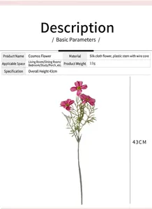 Dettagli tecnici del fiore di cosmo artificiale da 43 cm con stelo in plastica
