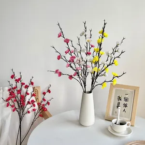 Ramas de flores de ciruelo artificiales de 55cm en jarrón cerámico para decorar