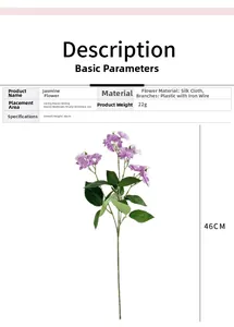 Detail specifications of artificial purple jasmine flower with 46cm height silk petals
