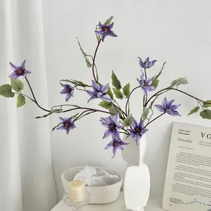 Fleurs Artificielles de Clématite en Soie Imprimées en 3D à Longue Tige Fausses Fleurs Pour la Décoration de Mariage à Domicile Accessoires de Photographie Décor Floral
