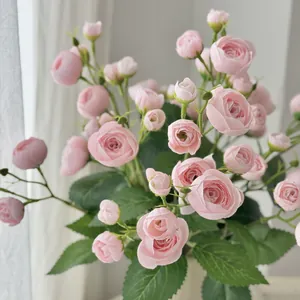 Bouquet de 12 camélias artificiels roses en soie pour décoration élégante maison et hôtel