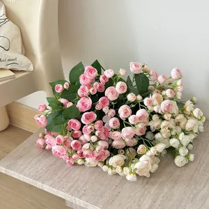 Bouquet artificiel de 12 roses camélias en rose et blanc pour décoration d'intérieur
