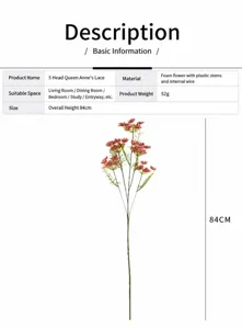 Detailed technical diagram of 84cm artificial 5-fork lace flower with foam petals