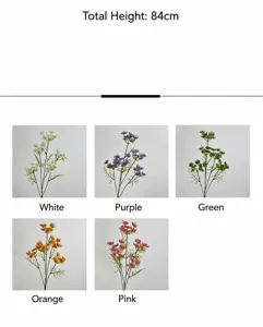 Detail view of 84cm tall lace artificial flower branches in five assorted colors