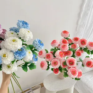 Artificial Peony Flowers Satin Cloth Multi Head Stem For Home Wedding Party Living Room Table Decor Photography Prop