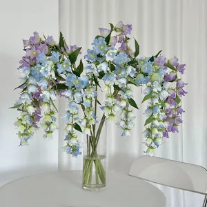 Campanillas artificiales azules y moradas en jarrón para bodas o decoración del hogar