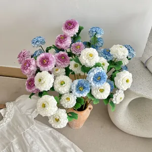 Artificial peony and carp floral arrangement in vintage double-ear terracotta vase