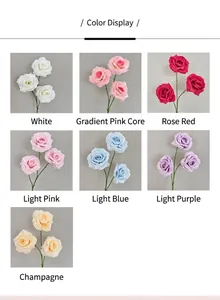 Detailed color options for artificial 3-head diamond roses in seven different elegant shades