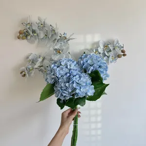 Elegant bouquet of blue hydrangeas and white orchids for living room home decoration
