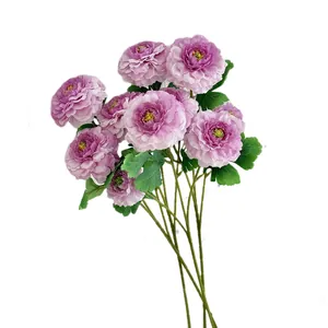 Pink purple artificial peony bouquet with multiple layered petals for home table decor