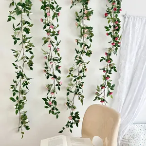 Guirnaldas de rosas artificiales con hojas verdes para decoración de paredes