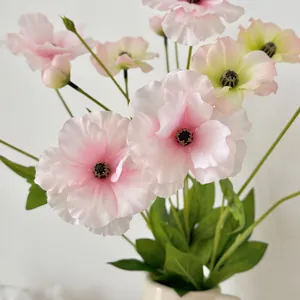 Elegant artificial pink and white ranunculus silk flowers for home interior decor