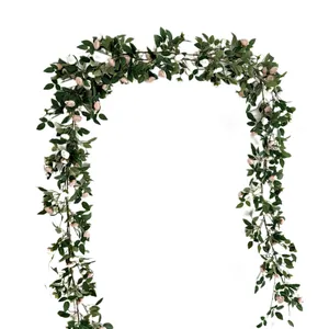 Guirnalda de rosas artificiales rosas y blancas en forma de arco para decoración de pared