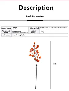 Artificial Physalis branch with orange fruits, 1m tall for home interior decoration