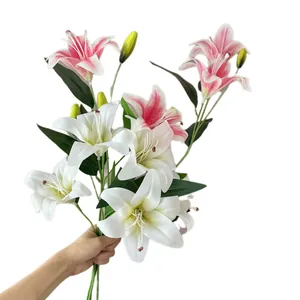 Artificial lily bouquet with white and pink flower heads for home table decoration