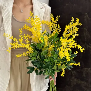 Fleurs de Soie Artificielles Mimosa Acacia Jaune Faux Bouquets de Mimosa à Tige Longue Pour Décoration Maison Mariage Bureau