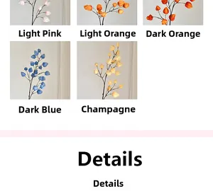 Detailed close-up showing five colors of artificial lantern plant stems for home decor