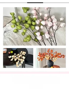 Detailed view of artificial physalis lantern flowers in various colors for home decor