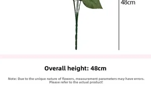 Detailed close-up showing the 48cm height branch of an artificial hydrangea with green leaves