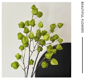 Detailed close-up of realistic faux green winter cherry branches for home decoration