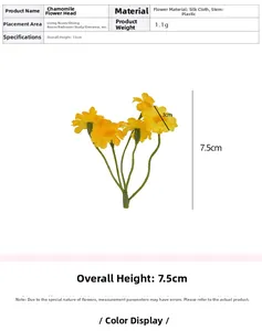 Détail d'une tête de marguerite en soie de 3cm avec dimensions pour loisirs créatifs