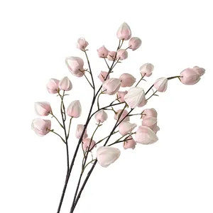Artificial pink and white gradient magnolia flower branch for home decor and weddings