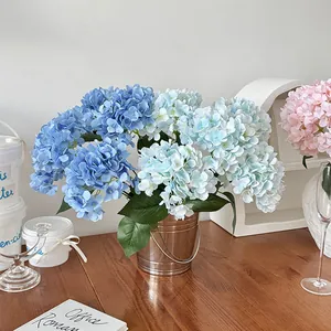 French hydrangea artificial flower arrangement in a vintage silver bucket for home decor