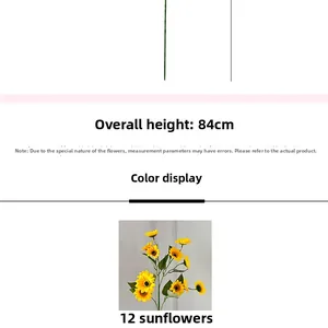 Detail of 84cm tall artificial sunflower spray with twelve lifelike yellow flower heads