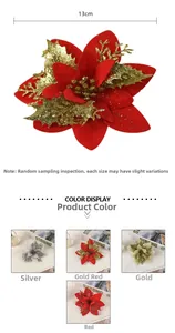Detail showing 13cm artificial poinsettia flowers with glitter for Christmas tree decor