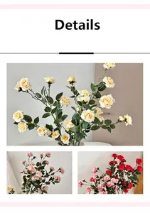 Dettaglio di rose artificiali in champagne e rosa per decorazione d'interni