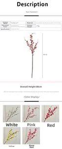 Detailed size and color chart for 88cm artificial plum blossom branches with 4 forks