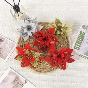 Glitter Artificial Christmas Poinsettia Flowers For Xmas Tree Wreath Decoration Wedding Party Home Festive Ornaments