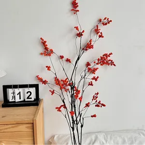 Zen style artificial red holly berry branches for minimalist home living room decoration