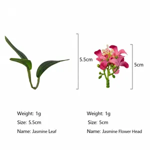 Künstlicher rosa Fliederblütenkopf und grünes Blattzubehör mit Maßangaben