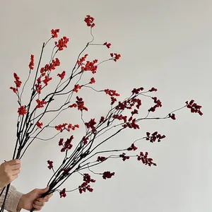Realistic red winterberry branches for Chinese New Year home floral decoration